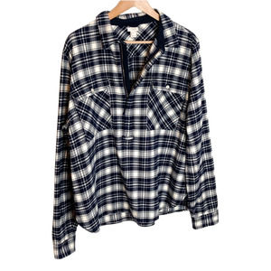 J. Crew Navy Plaid Flannel Half Zipper Pullover Size XL